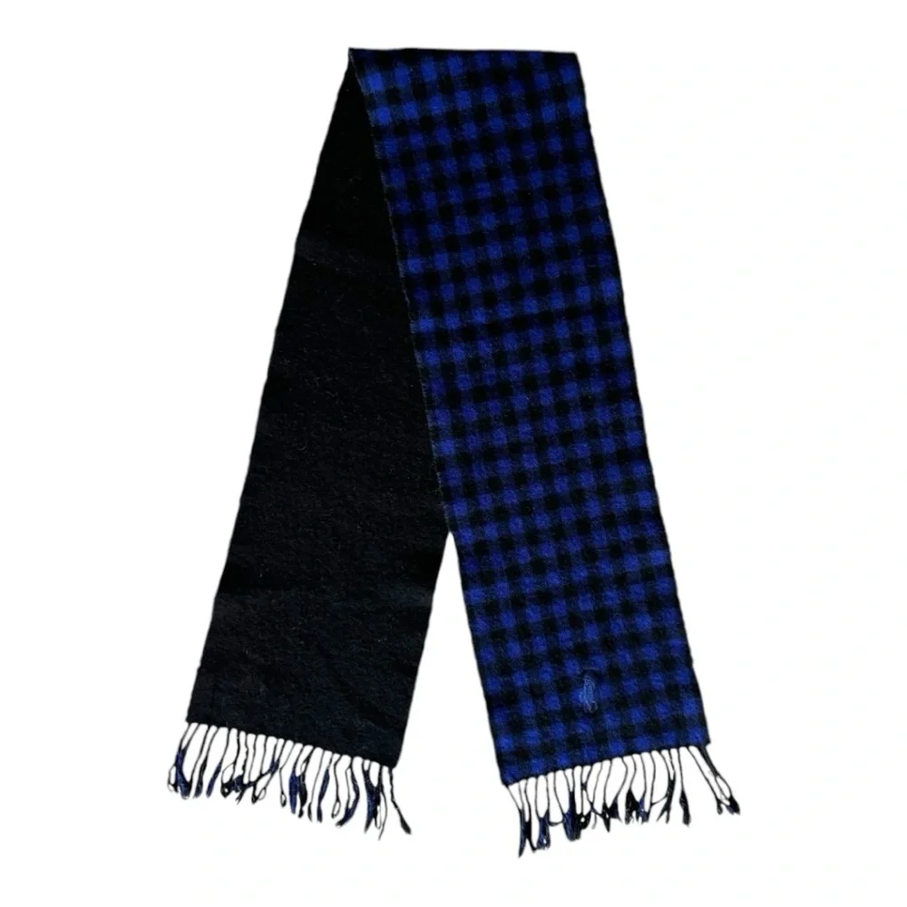 Polo Ralph Lauren reversible Fringe-Trim Lambs Wool Plaid Check 60” Scarf